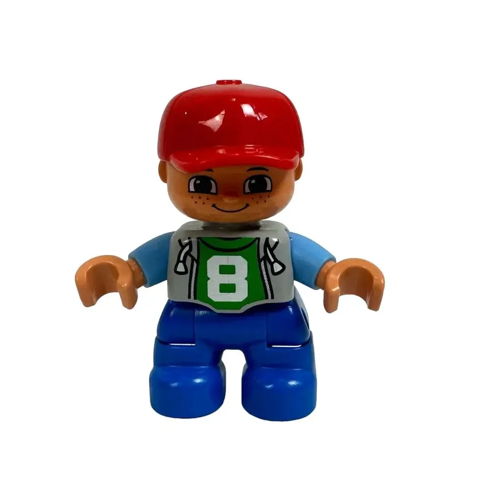 Duplo Child Boy Red Baseball Cap Hat Number 8 Shirt Figure Only LEGO